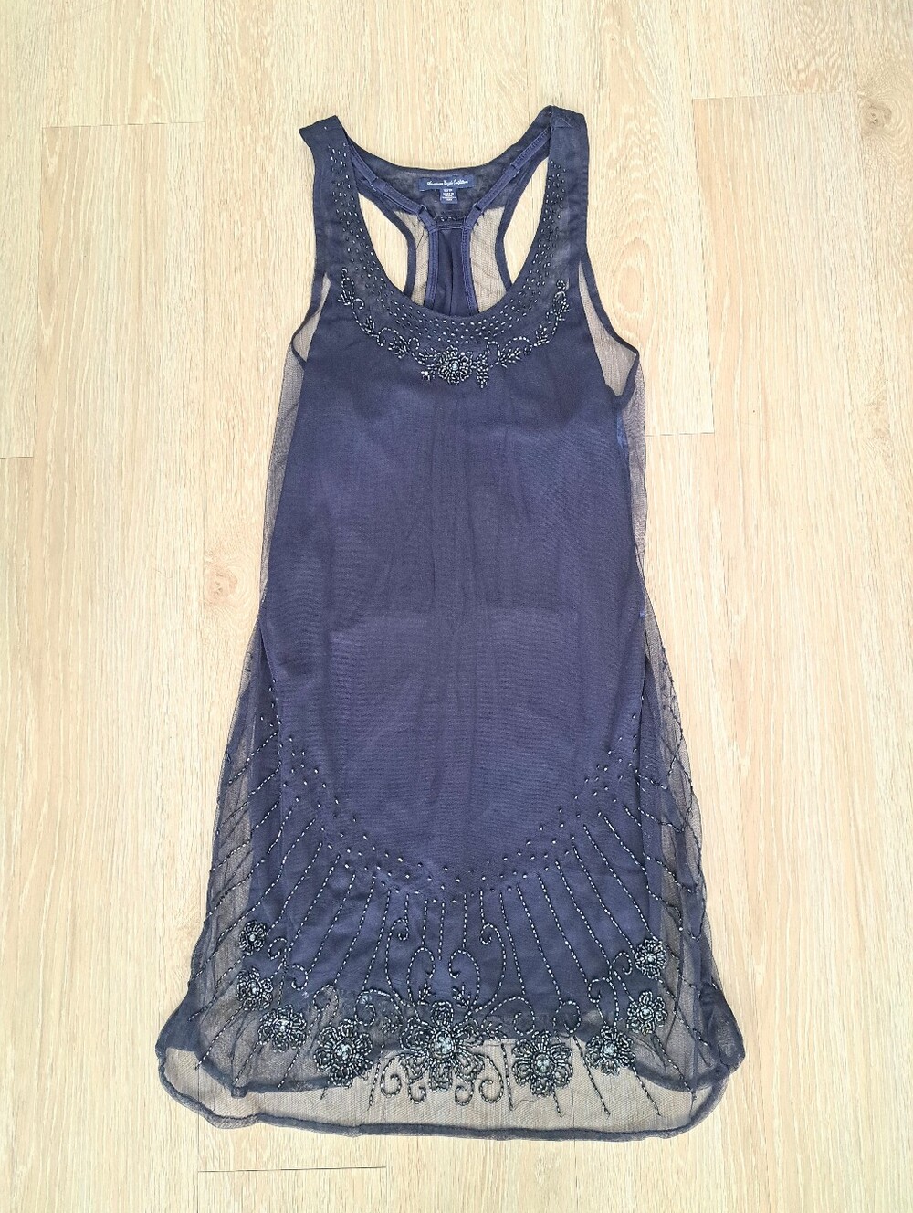 American Eagle Outfitters Navy Blue Embellished Flapper Dress Sz XS